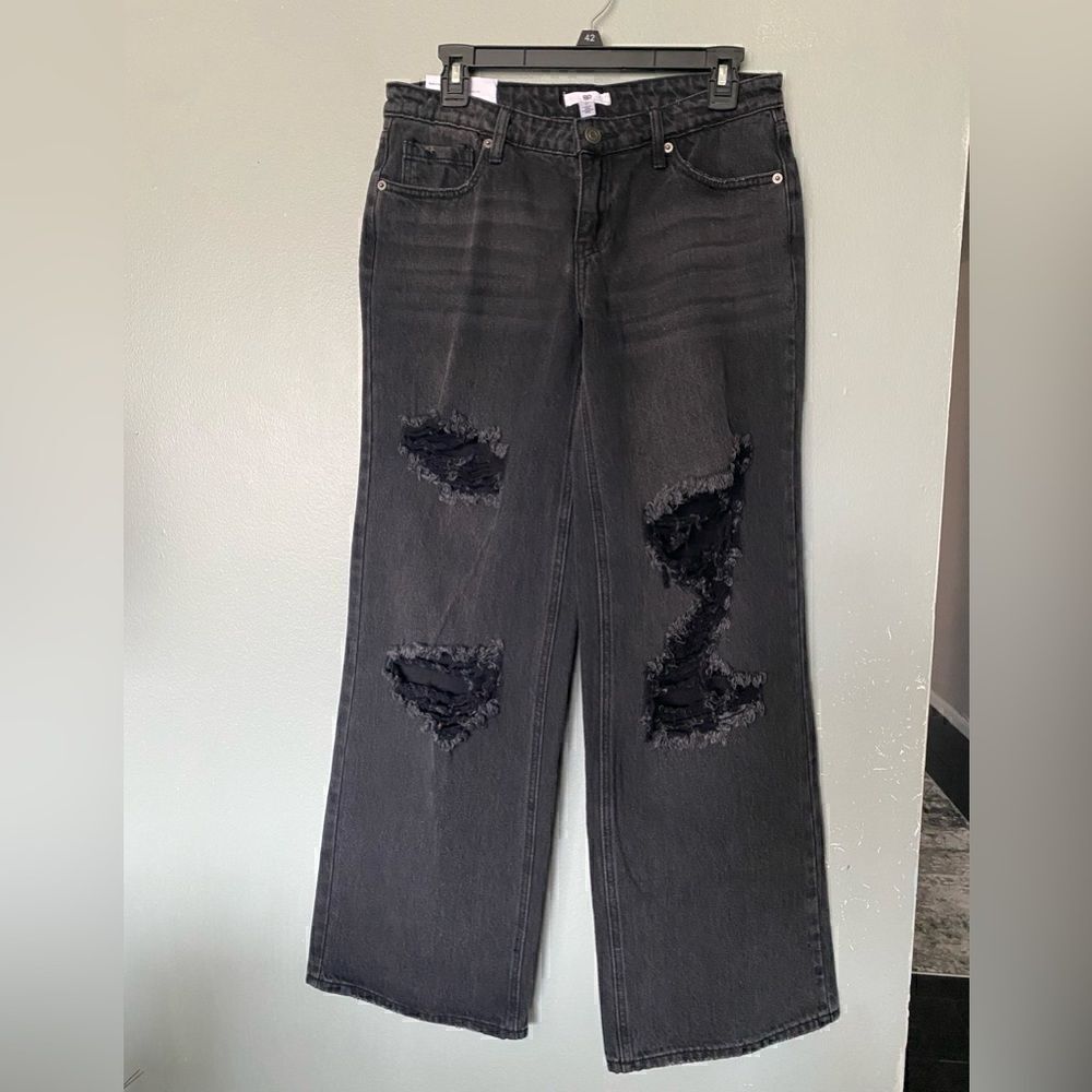 New BP Black Ripped Distressed Wide Leg Jeans 27
